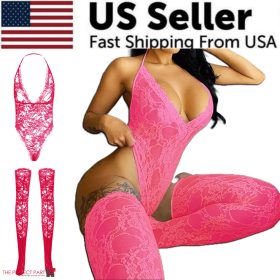 Women Lace Sexy Lingerie Nightwear Babydoll Sleepwear Bodysuit Dress Plus Size (Lingerie Color: Pink, Lingerie Size: Medium)