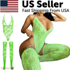 Women Lace Sexy Lingerie Nightwear Babydoll Sleepwear Bodysuit Dress Plus Size (Lingerie Color: Green, Lingerie Size: Medium)